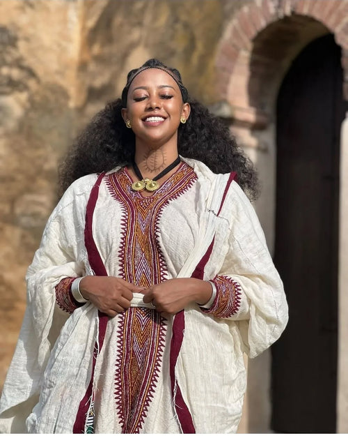 Ethiopian Cultural Dress Gondar Habesha Kemis- የጎንደር ፈትል ቀሚስ