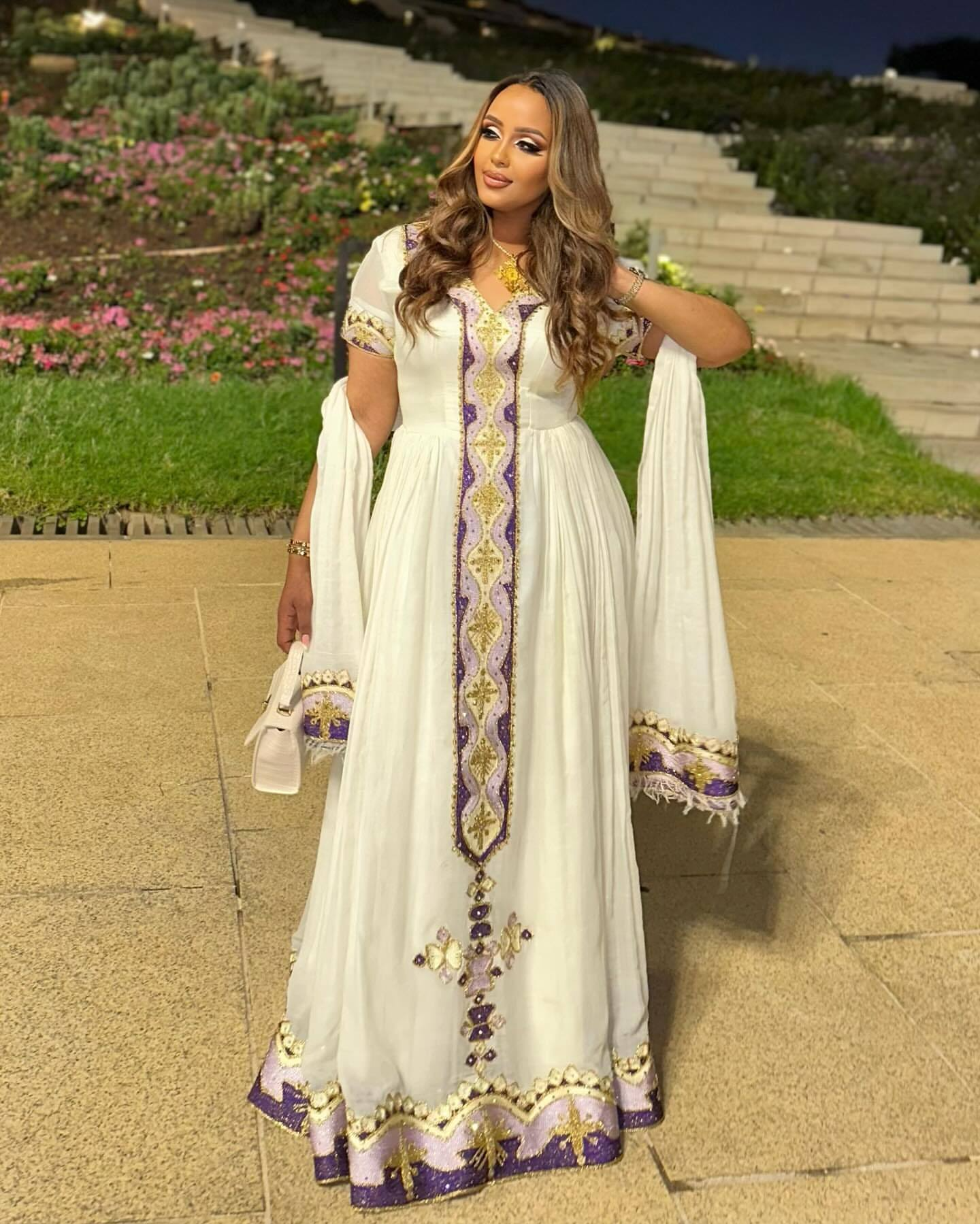 Ethiopian Cultural Dress Zuria Kemis Tilf Habesha Dress