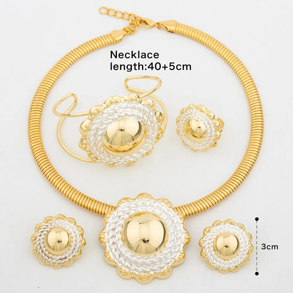 Luxury 18k Gold Plated Jewelry Sets For Women Ethiopian Fashion Necklace Earrings Bracelet Ring Jewellery Set Wedding Party Gifs