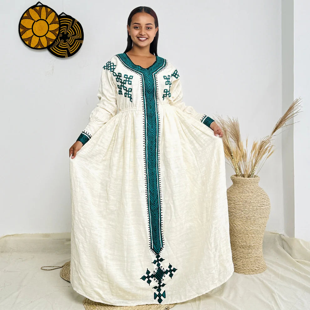 Ethiopian dress new style Gondar Habesha Kemis - የጎንደር ፈትል ቀሚስ