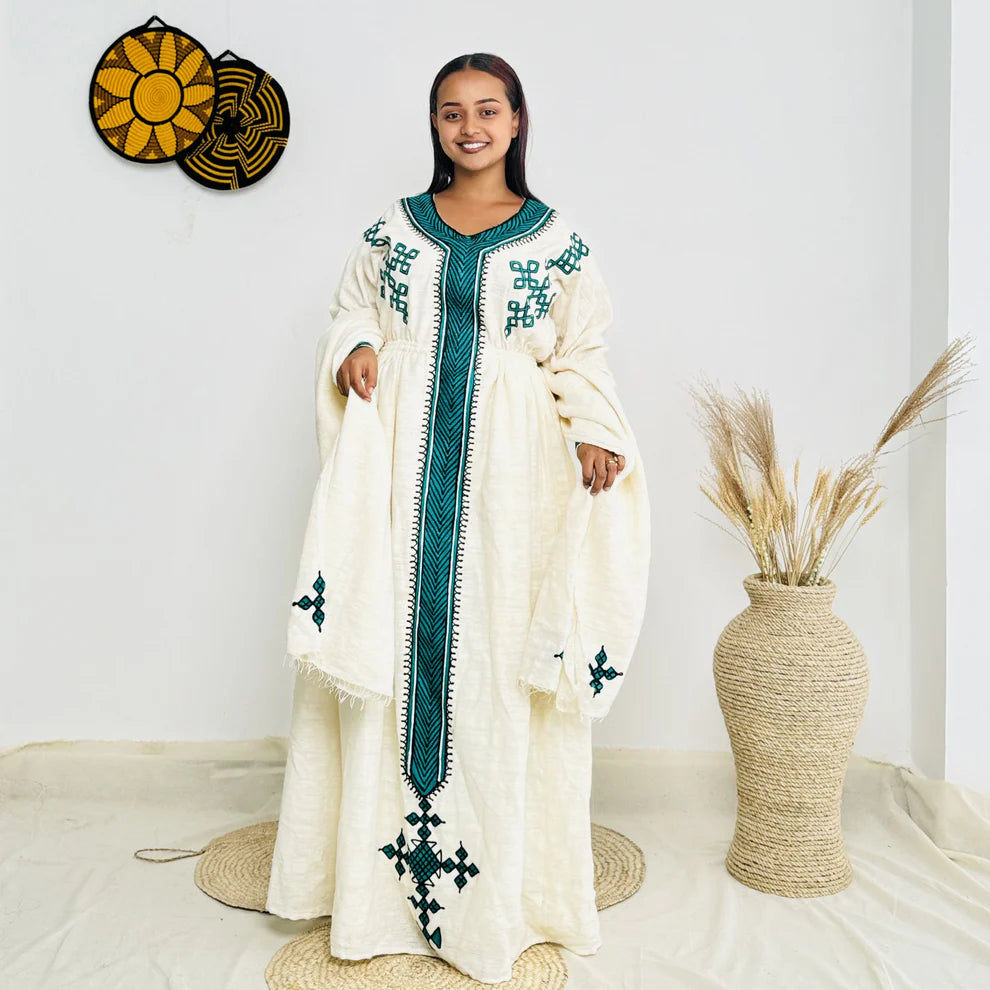 Ethiopian dress new style Gondar Habesha Kemis - የጎንደር ፈትል ቀሚስ