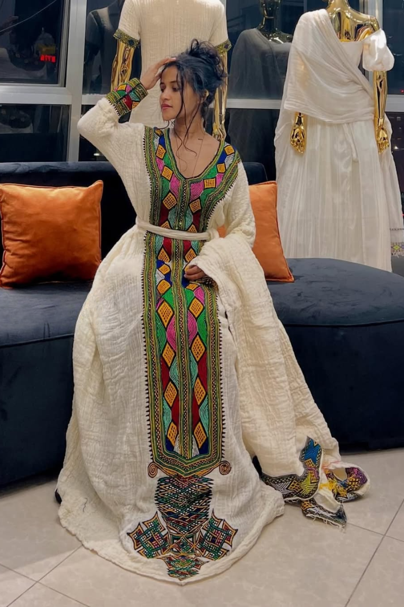 Ethiopian Cultural Dress Fetil Habesha Dress - የአክሱም ፈትል ቀሚስ \