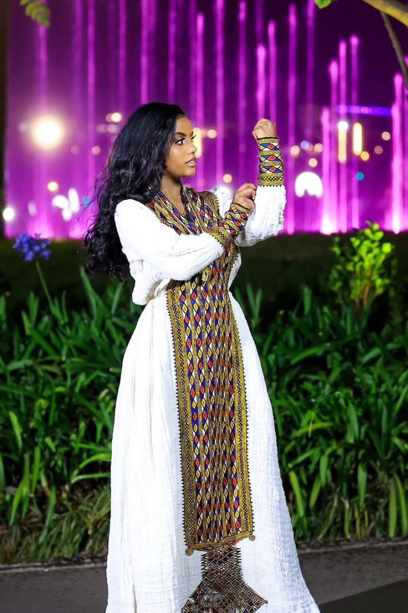 Ethiopian Cultural Dress Fetil Habesha Dress - የአክሱም ፈትል ቀሚስ