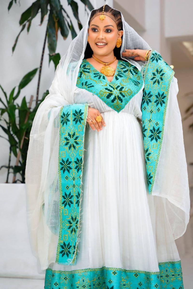 Ethiopian Cultural Dress Zuria Saba Kemis Tilf Habesha Dress