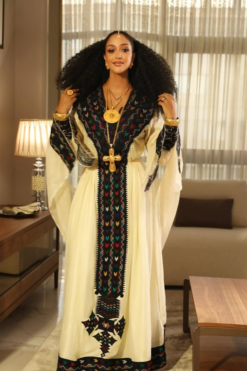 Ethiopian Cultural Dress Fetil Habesha Dress - የአክሱም ፈትል ቀሚስ