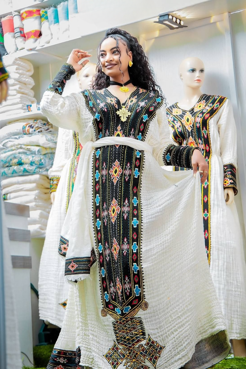 Ethiopian Cultural Dress Fetil Habesha Dress - የአክሱም ፈትል ቀሚስ