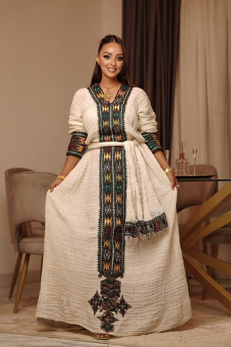 Ethiopian Cultural Dress Fetil Habesha Dress - የአክሱም ፈትል ቀሚስ