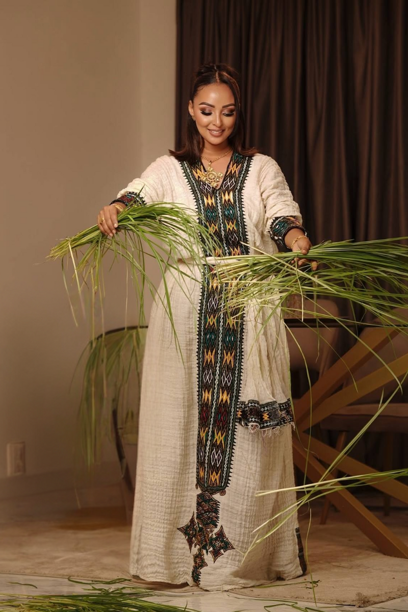 Ethiopian Cultural Dress Fetil Habesha Dress - የአክሱም ፈትል ቀሚስ