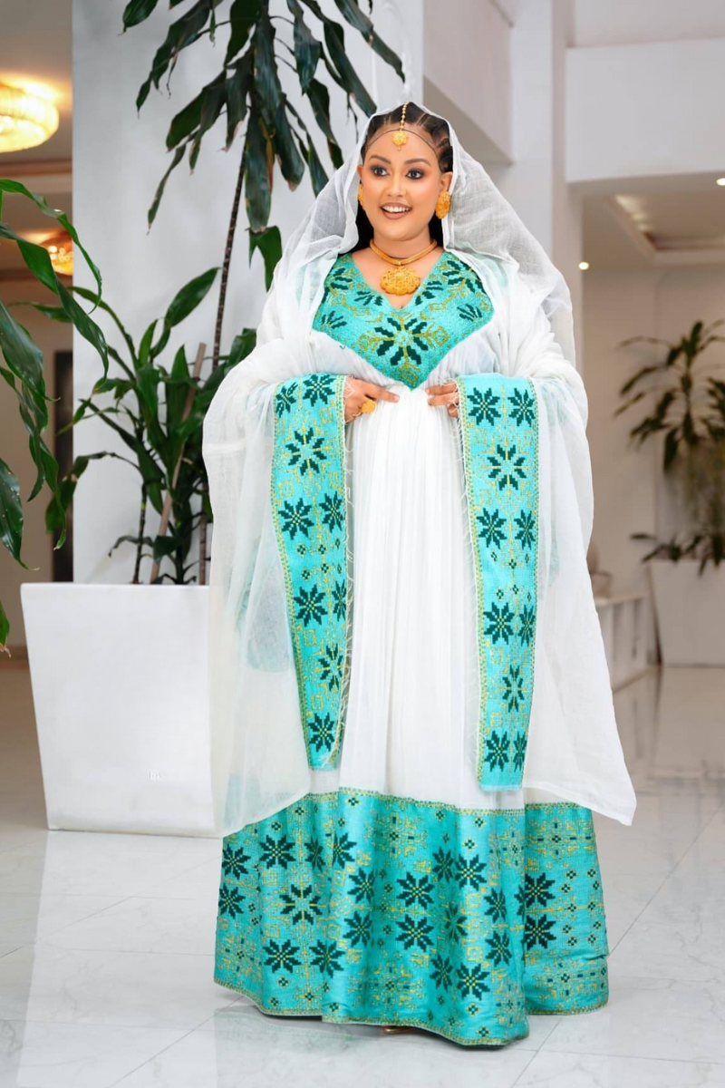 Ethiopian Cultural Dress Zuria Saba Kemis Tilf Habesha Dress