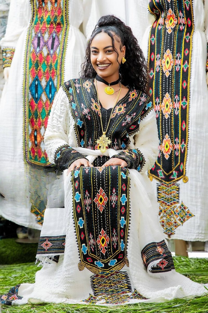 Ethiopian Cultural Dress Fetil Habesha Dress - የአክሱም ፈትል ቀሚስ