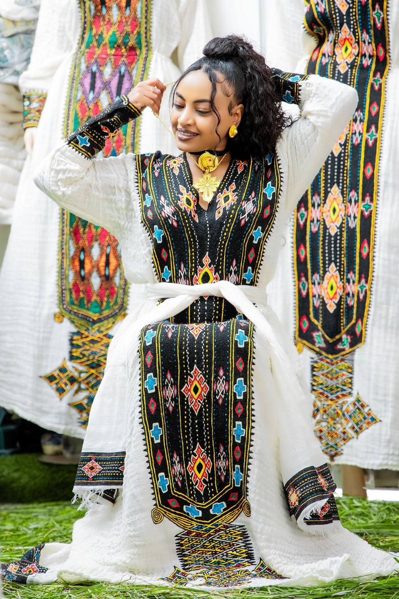 Ethiopian Cultural Dress Fetil Habesha Dress - የአክሱም ፈትል ቀሚስ