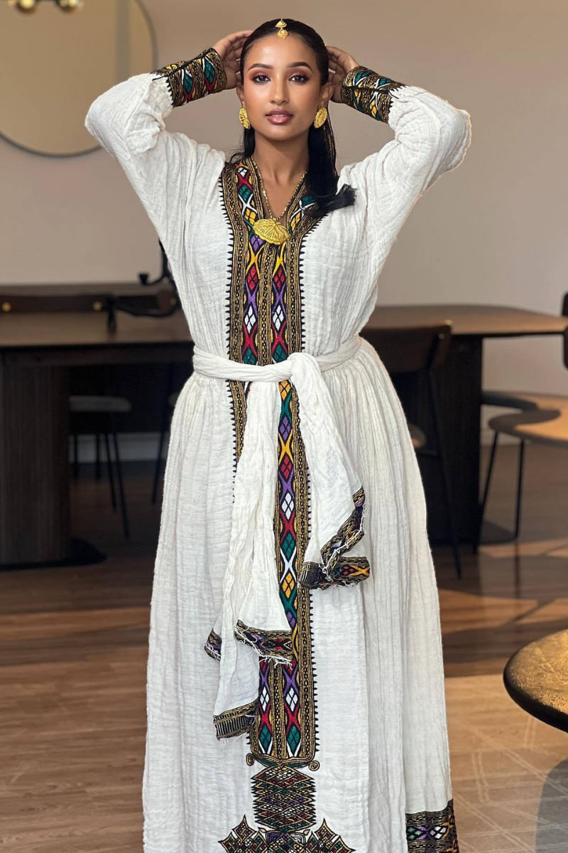Ethiopian Cultural Dress Fetil Habesha Dress - የአክሱም ፈትል ቀሚስ
