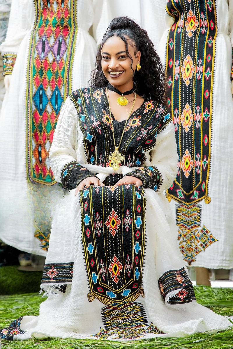 Ethiopian Cultural Dress Fetil Habesha Dress - የአክሱም ፈትል ቀሚስ