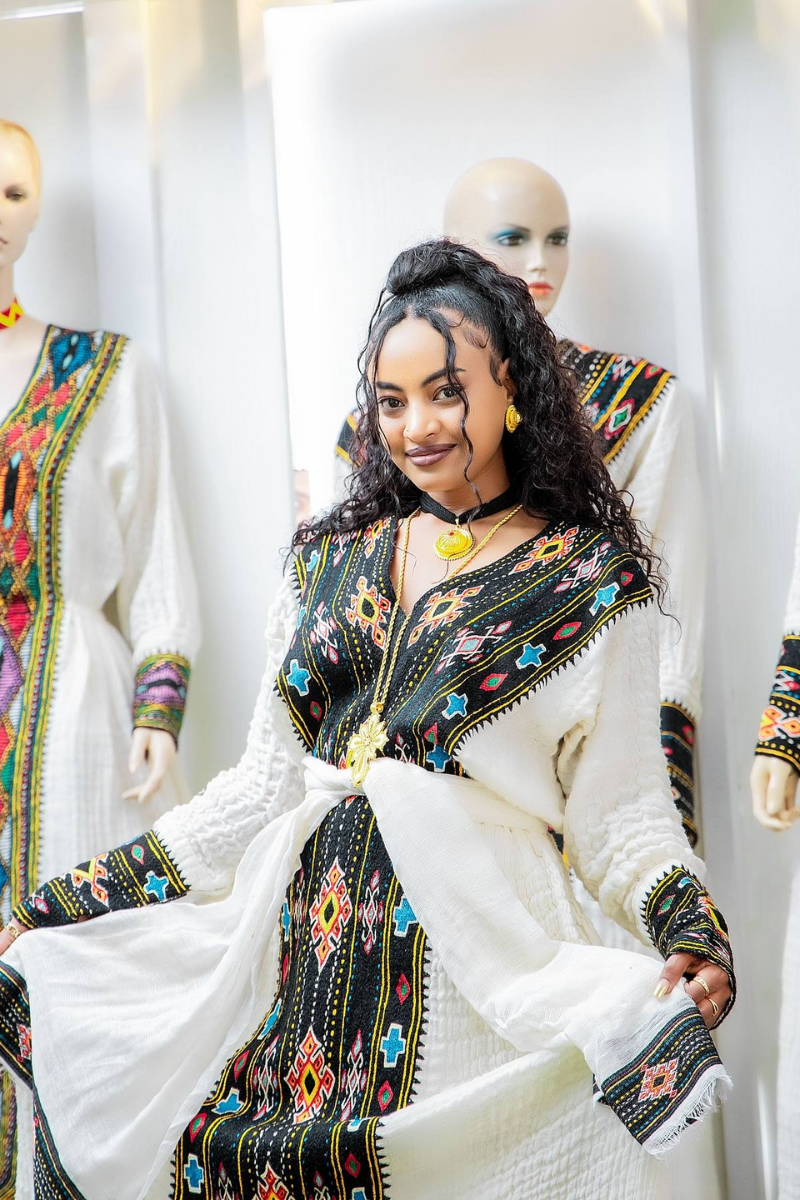 Ethiopian Cultural Dress Fetil Habesha Dress - የአክሱም ፈትል ቀሚስ