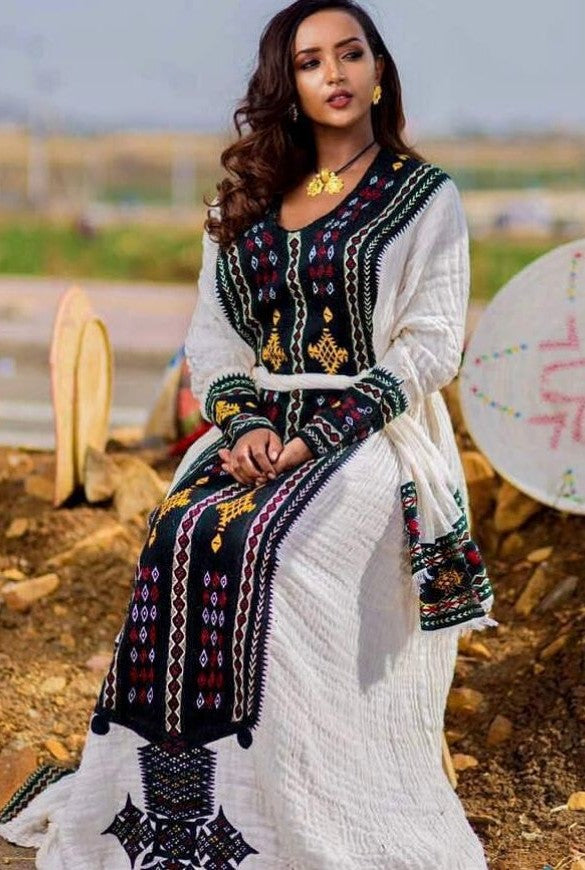 Authentic Ethiopian Dress from Axum | Fetil Habesha Kemis – የአክሱም ፈትል ቀሚስ