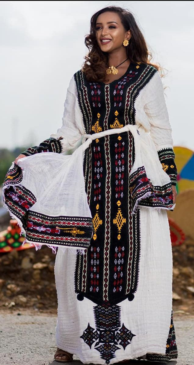 Authentic Ethiopian Dress from Axum | Fetil Habesha Kemis – የአክሱም ፈትል ቀሚስ