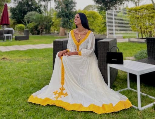 Zuria Habesha Kemis Ethiopian Dress - Yellow Tilf Habesha Dress