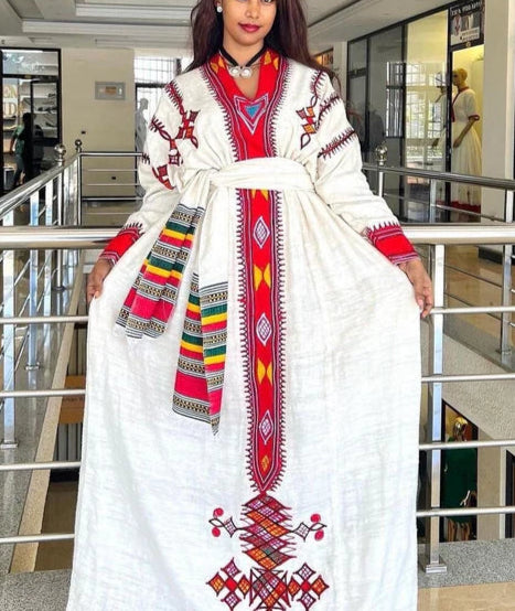 Gondar-Inspired Ethiopian Dress – Handwoven Habesha Kemis | Traditional Ethiopian Dresses for Women