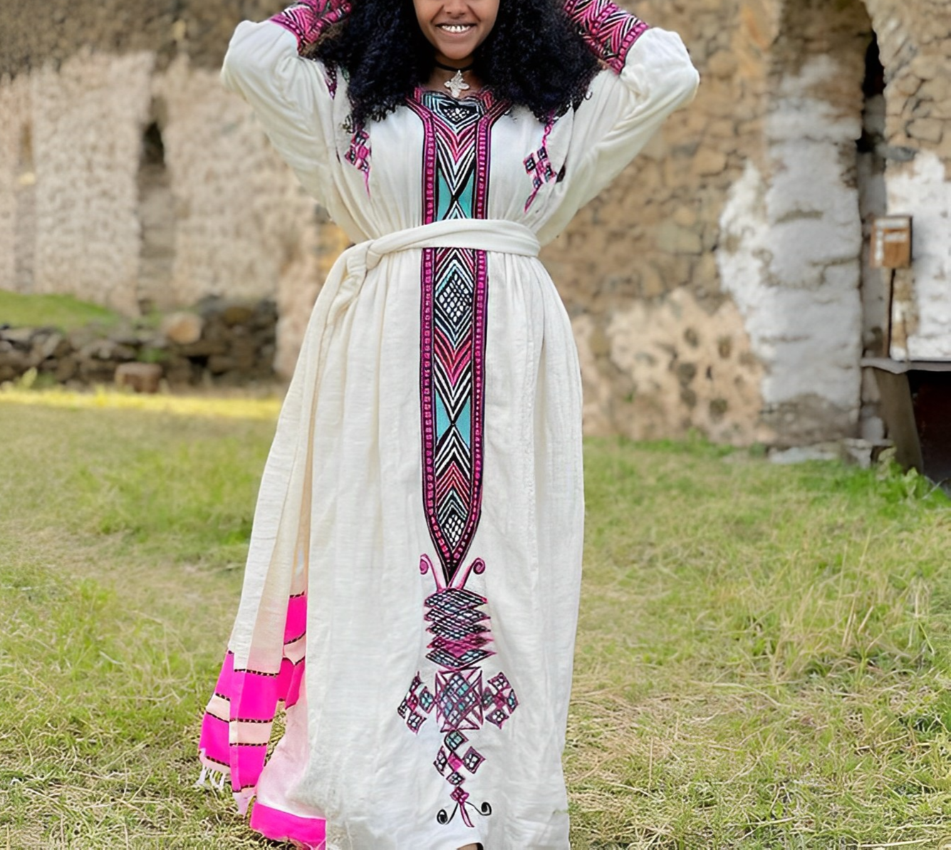 Lavender Tilf unique Gondar Habesha Kemis - Fetil Ethiopian dress