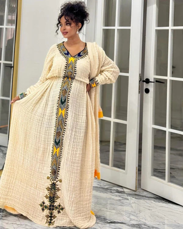 Ethiopian Dress, Axum Habesha Kemis Handmade Habesha Dress - የአክሱም ፈትል ቀሚስ