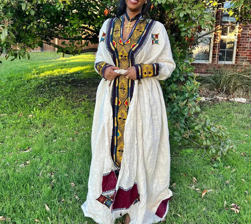 Gondar Ethiopian Dress – Traditional Designer Habesha Kemis | Authentic Ethiopian Traditional Outfit